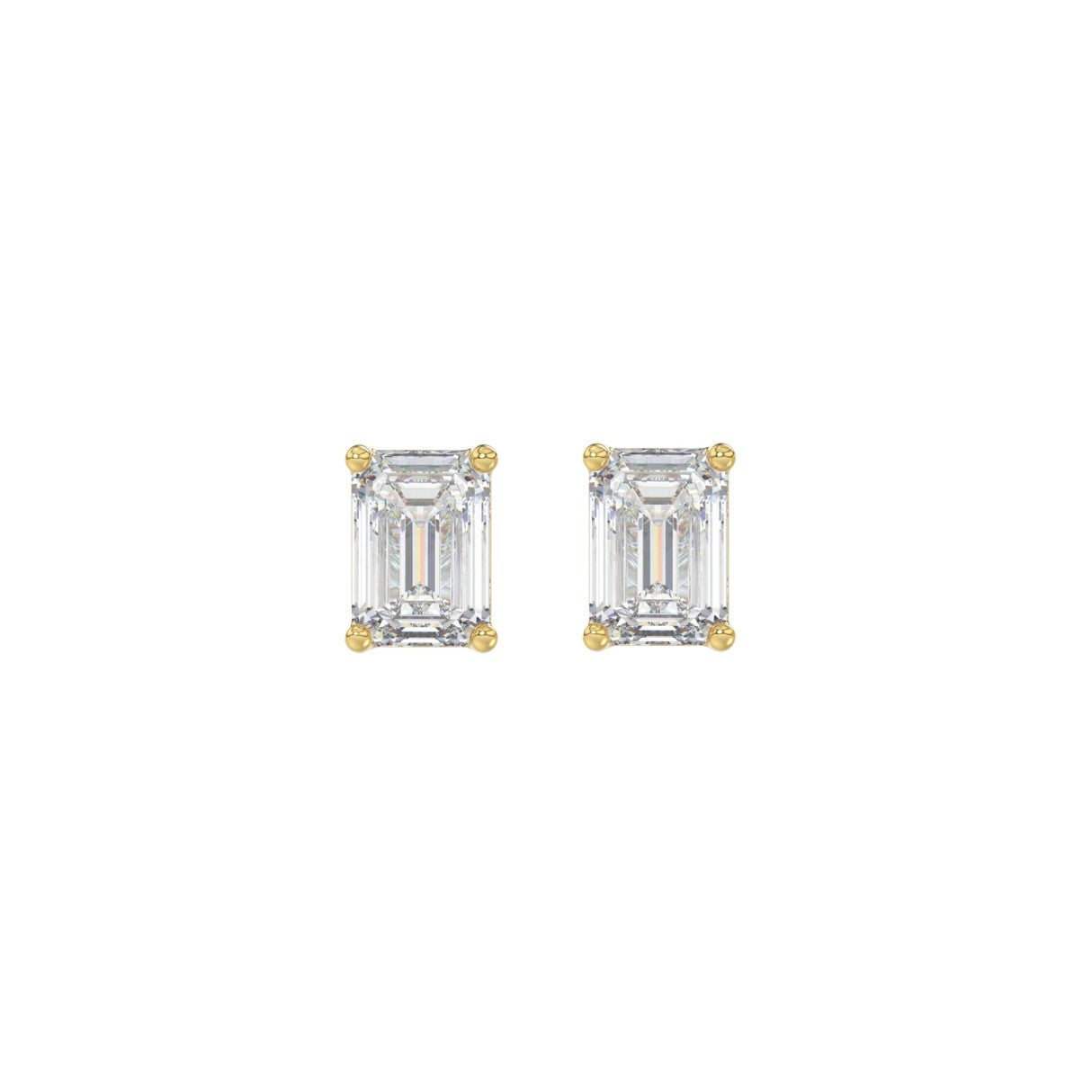 Lab Diamond 4-Prong Emerald Cut Stud Earring 10K Yellow Gold - 10K Yellow Gold - 1ct