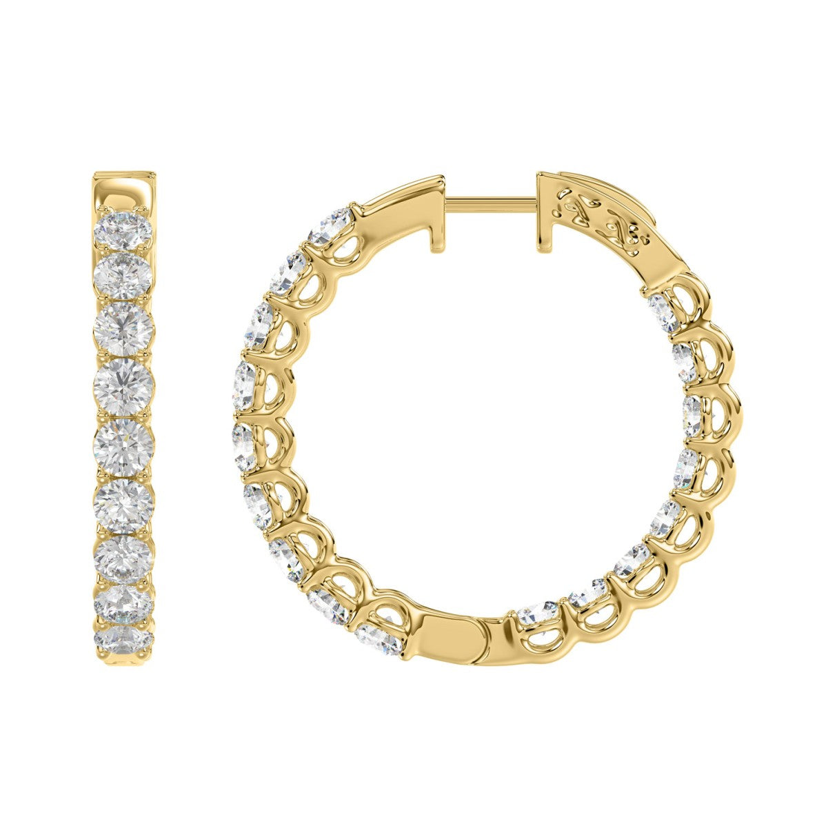 Lab Diamond Inside-Out Round Hoop Earring 10K Yellow Gold - 10K Yellow Gold - 3ct