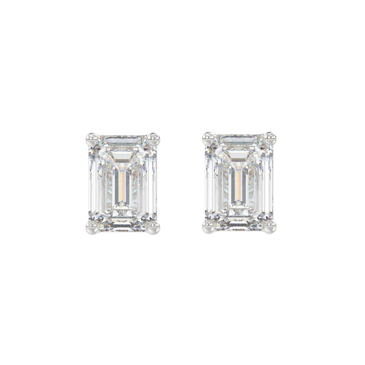 Lab Diamond 4-Prong Emerald Cut Stud Earring 10K White Gold - 10K White Gold - 4ct