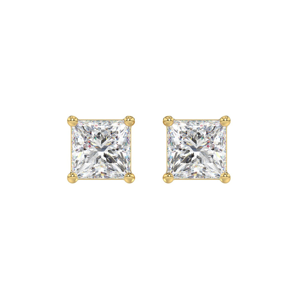 Lab Diamond 4-Prong Princess Stud Earring 10K Yellow Gold - 10K Yellow Gold - 3ct