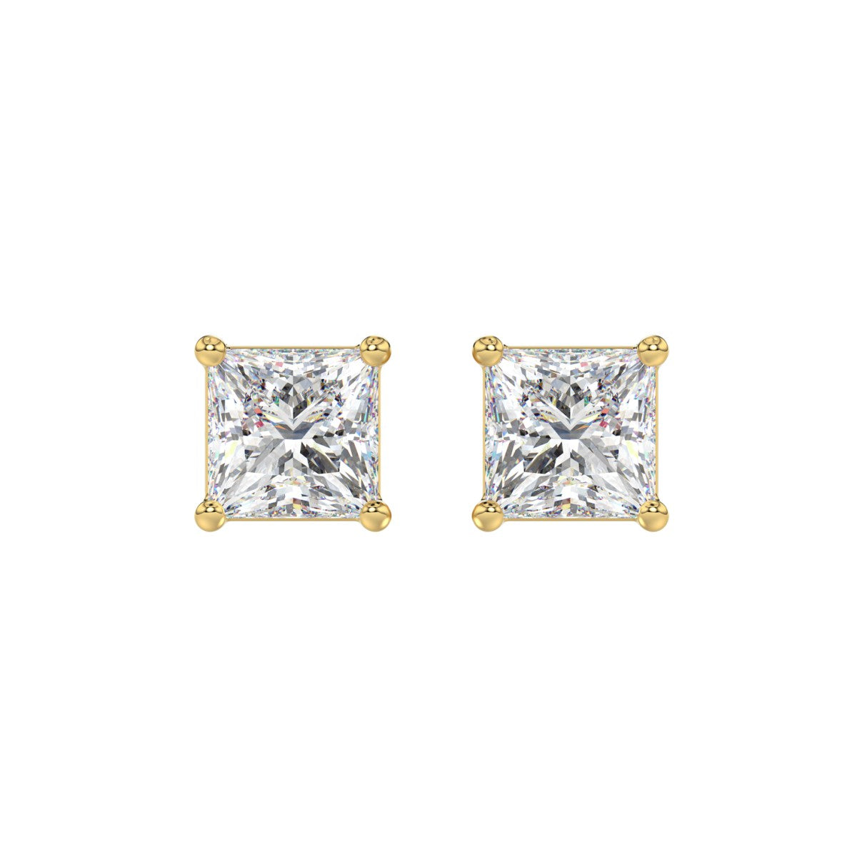 Lab Diamond 4-Prong Princess Stud Earring 10K Yellow Gold - 10K Yellow Gold - 3ct