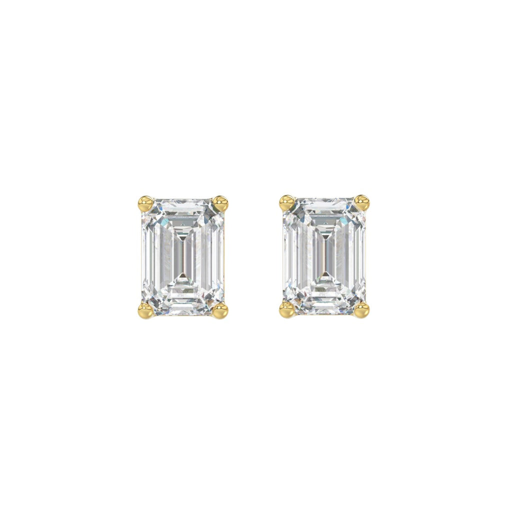 Lab Diamond 4-Prong Emerald Cut Stud Earring 10K Yellow Gold - 10K Yellow Gold - 2ct
