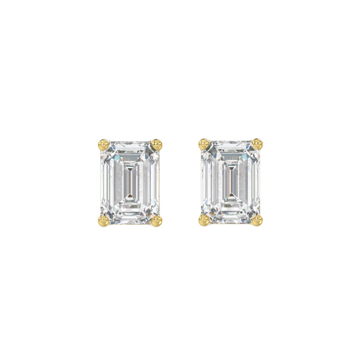 Lab Diamond 4-Prong Emerald Cut Stud Earring 10K Yellow Gold - 10K Yellow Gold - 2ct