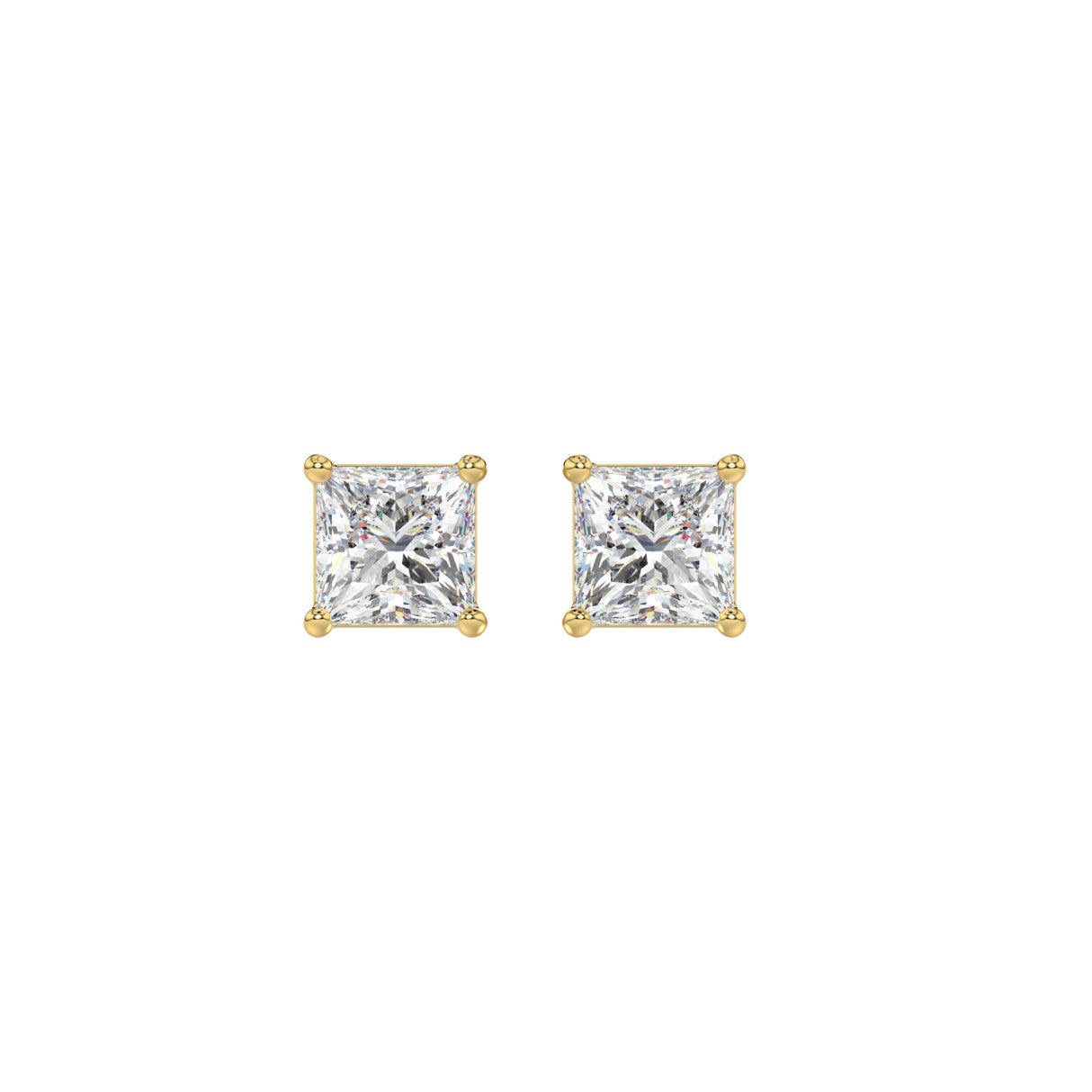 Lab Diamond 4-Prong Princess Stud Earring 14K Yellow Gold - 14K Yellow Gold - 1ct
