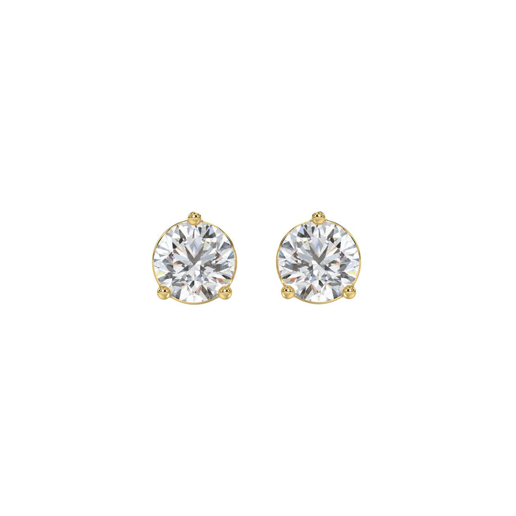 3 Prong Basket Pushback Stud Earrings - 14K Yellow Gold - 1.5ct