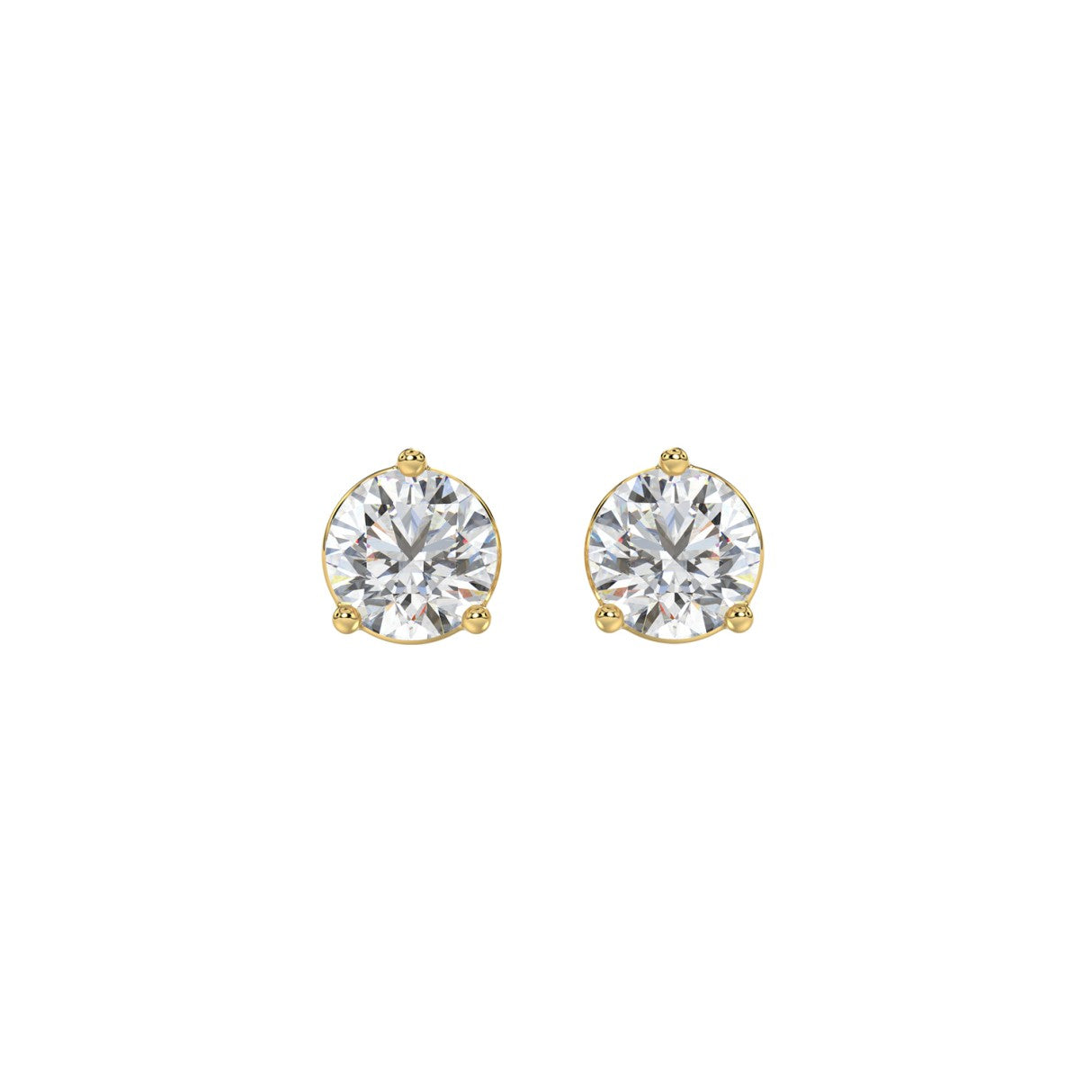 3 Prong Basket Pushback Stud Earrings - 14K Yellow Gold - 1.5ct