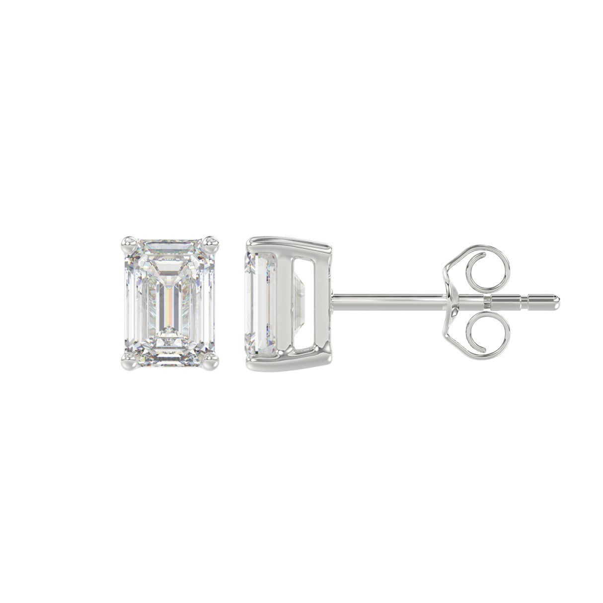 Lab Diamond 4-Prong Emerald Cut Stud Earring 14K White Gold - 14K White Gold - 1.5ct