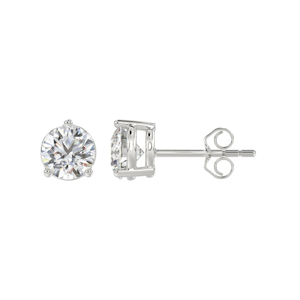 Lab Diamond 3-Prong Round Brilliant Stud Earring 10K White Gold - 10K White Gold - 2.5ct