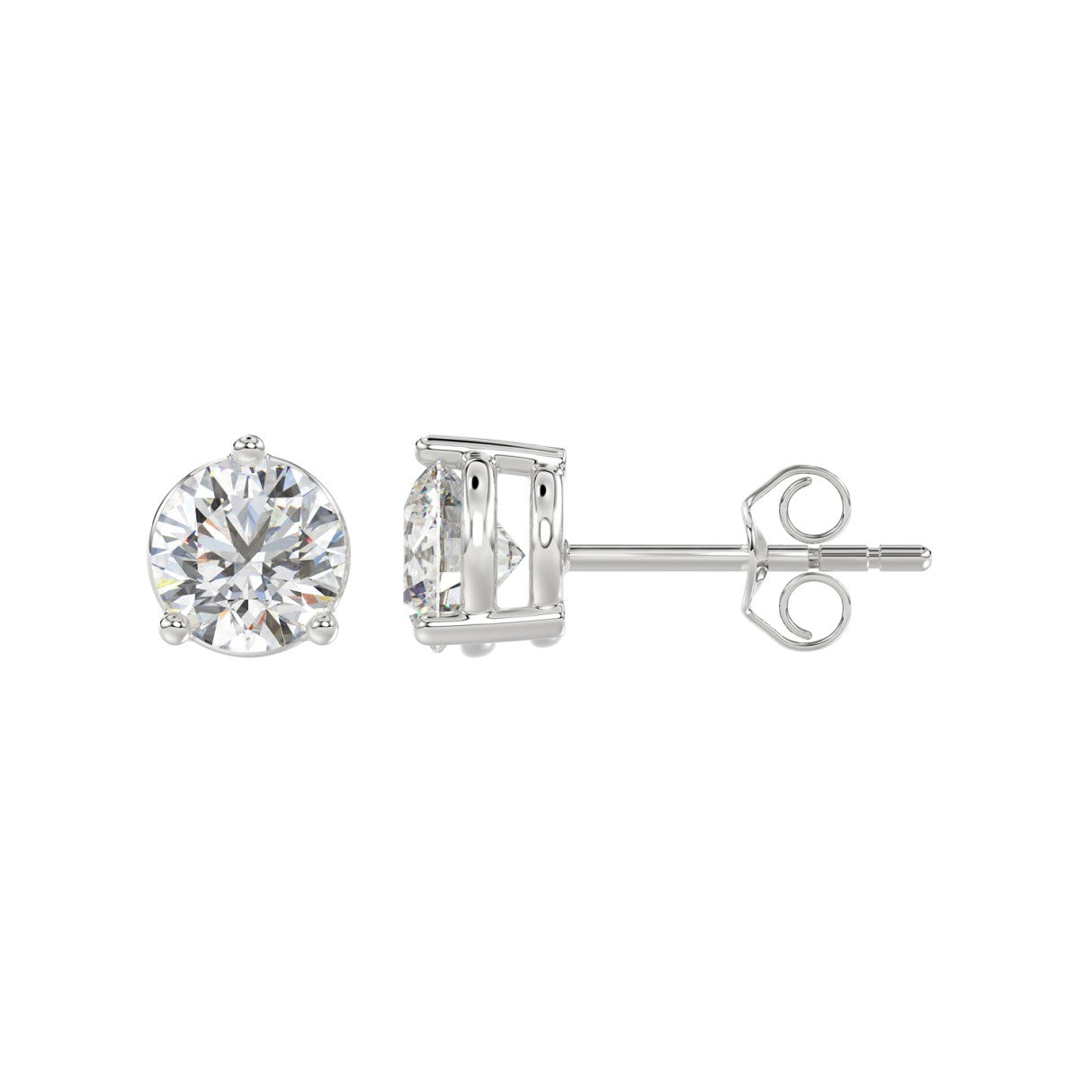 Lab Diamond 3-Prong Round Brilliant Stud Earring 10K White Gold - 10K White Gold - 2.5ct
