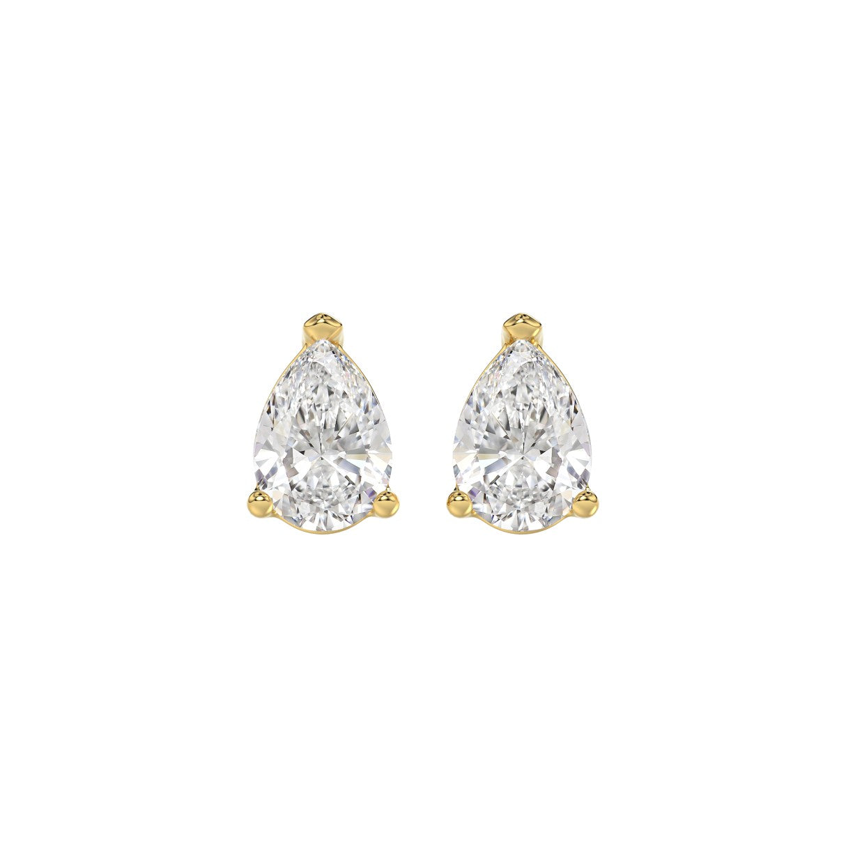 Lab Diamond 3-Prong Pear Stud Earring 10K Yellow Gold - 10K Yellow Gold - 2ct