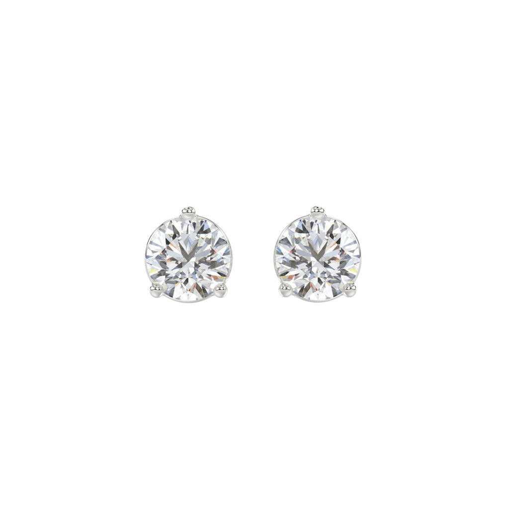 Lab Diamond 3-Prong Round Brilliant Stud Earring 10K White Gold - 10K White Gold - 2ct