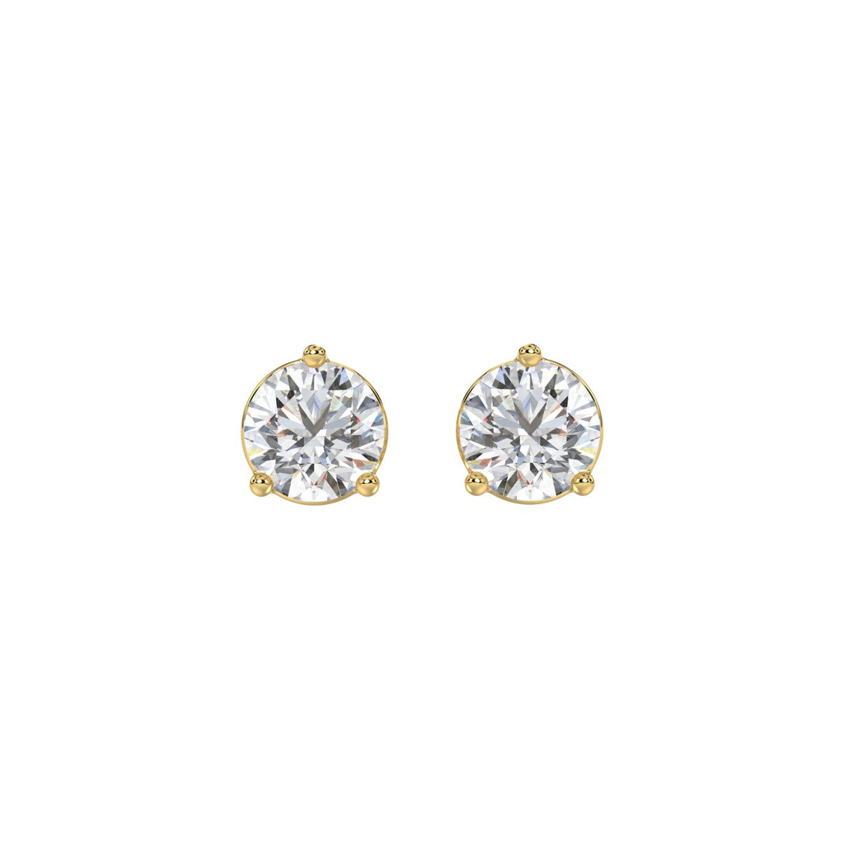 3 Prong Basket Pushback Stud Earrings - 14K Yellow Gold - 2ct