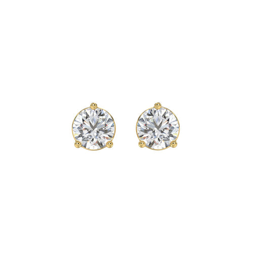 3 Prong Basket Pushback Stud Earrings - 14K Yellow Gold - 2ct