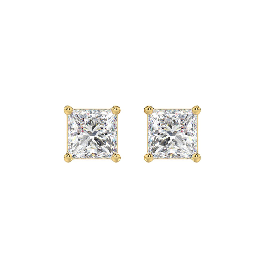Lab Diamond 4-Prong Princess Stud Earring 10K Yellow Gold - 10K Yellow Gold - 2.5ct