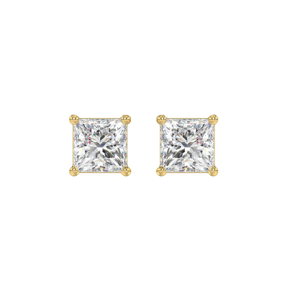 Lab Diamond 4-Prong Princess Stud Earring 10K Yellow Gold - 10K Yellow Gold - 2.5ct