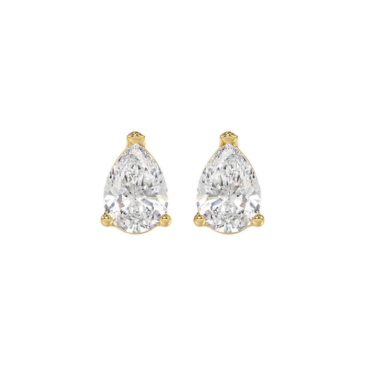 Lab Diamond 3-Prong Pear Stud Earring 14K Yellow Gold - 14K Yellow Gold - 2.5ct