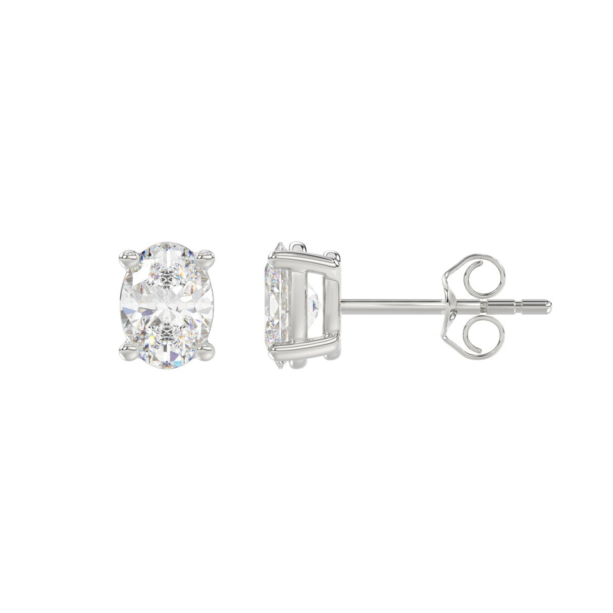 Lab Diamond 4-Prong Oval Stud Earring 14K White Gold - 14K White Gold - 1.5ct