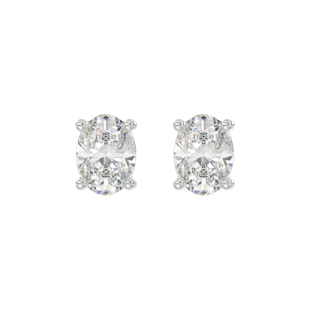 Lab Diamond 4-Prong Oval Stud Earring 14K White Gold - 14K White Gold - 4ct