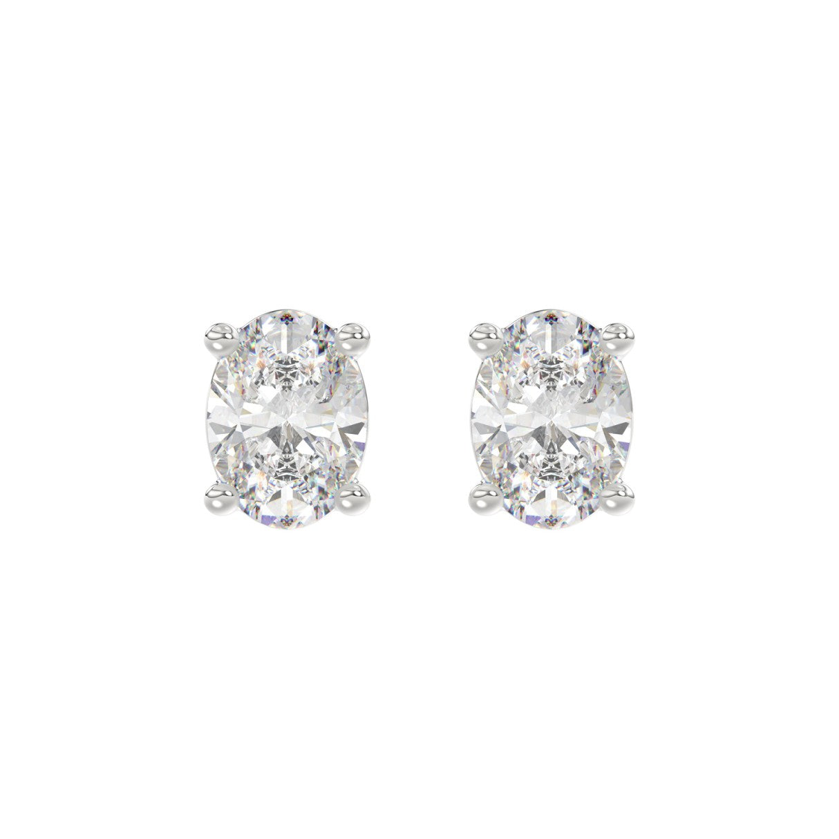 Lab Diamond 4-Prong Oval Stud Earring 14K White Gold - 14K White Gold - 4ct