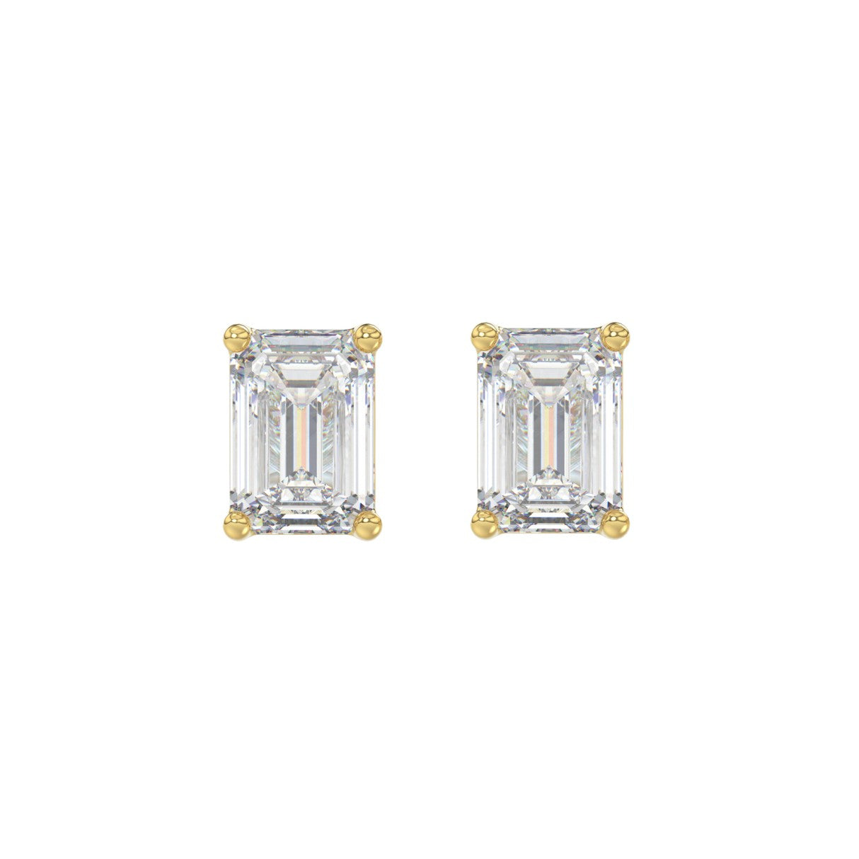 Lab Diamond 4-Prong Emerald Cut Stud Earring 10K Yellow Gold - 10K Yellow Gold - 2.5ct