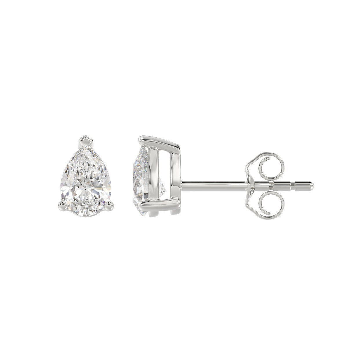 Lab Diamond 3-Prong Pear Stud Earring 10K White Gold - 10K White Gold - 1ct