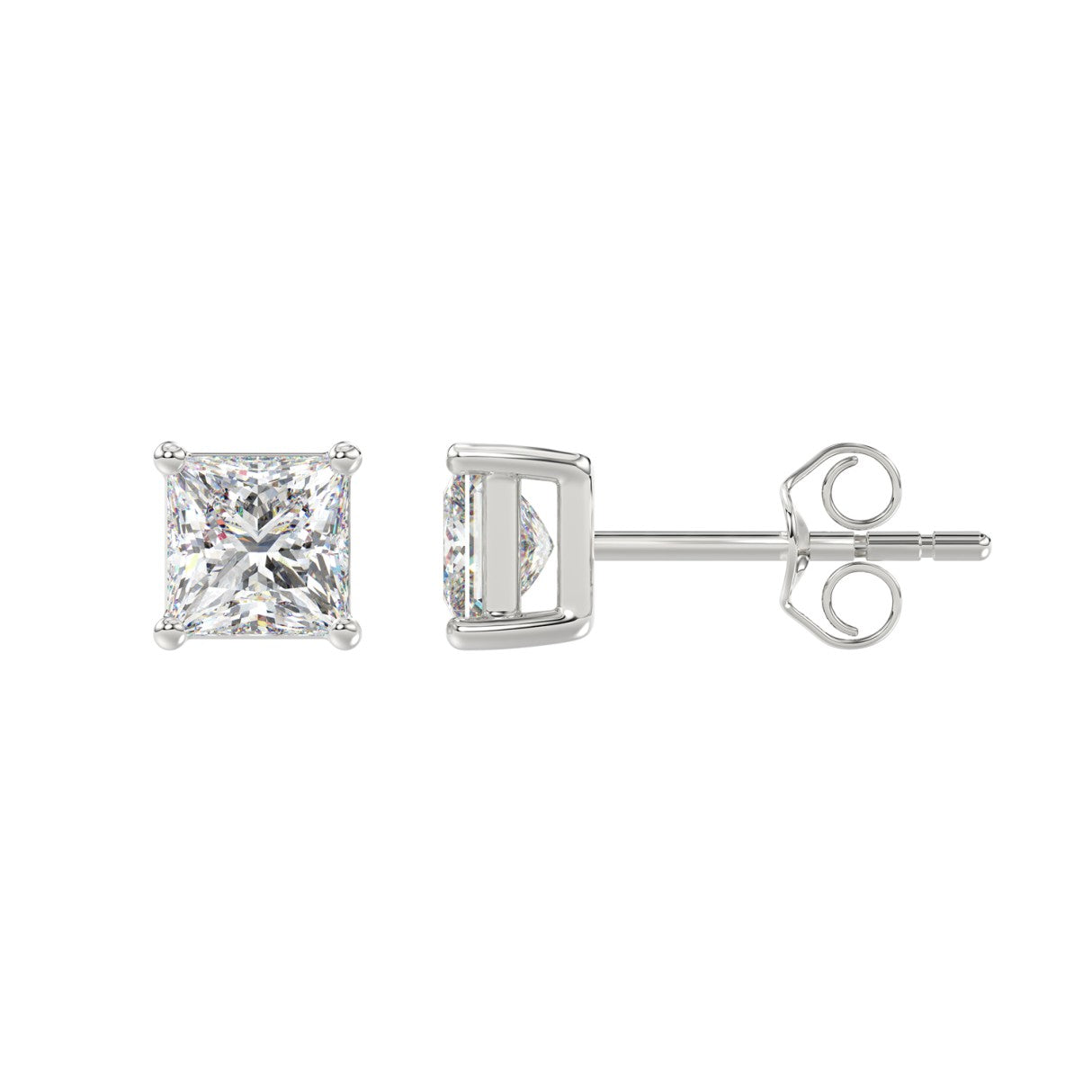 Lab Diamond 4-Prong Princess Stud Earring 14K White Gold - 14K White Gold - 2ct