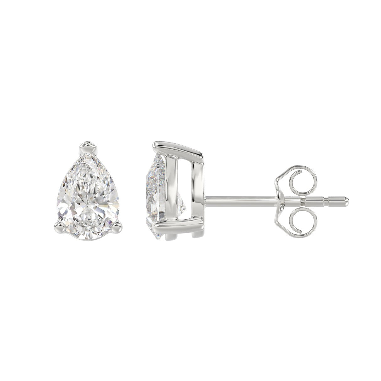 Lab Diamond 3-Prong Pear Stud Earring 10K White Gold - 10K White Gold - 2ct