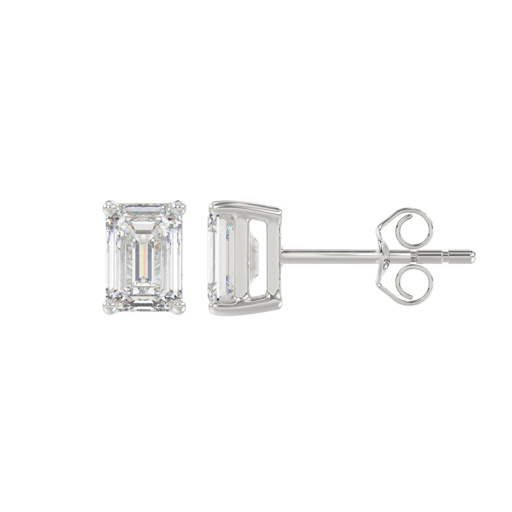 Lab Diamond 4-Prong Emerald Cut Stud Earring 10K White Gold - 10K White Gold - 1.5ct