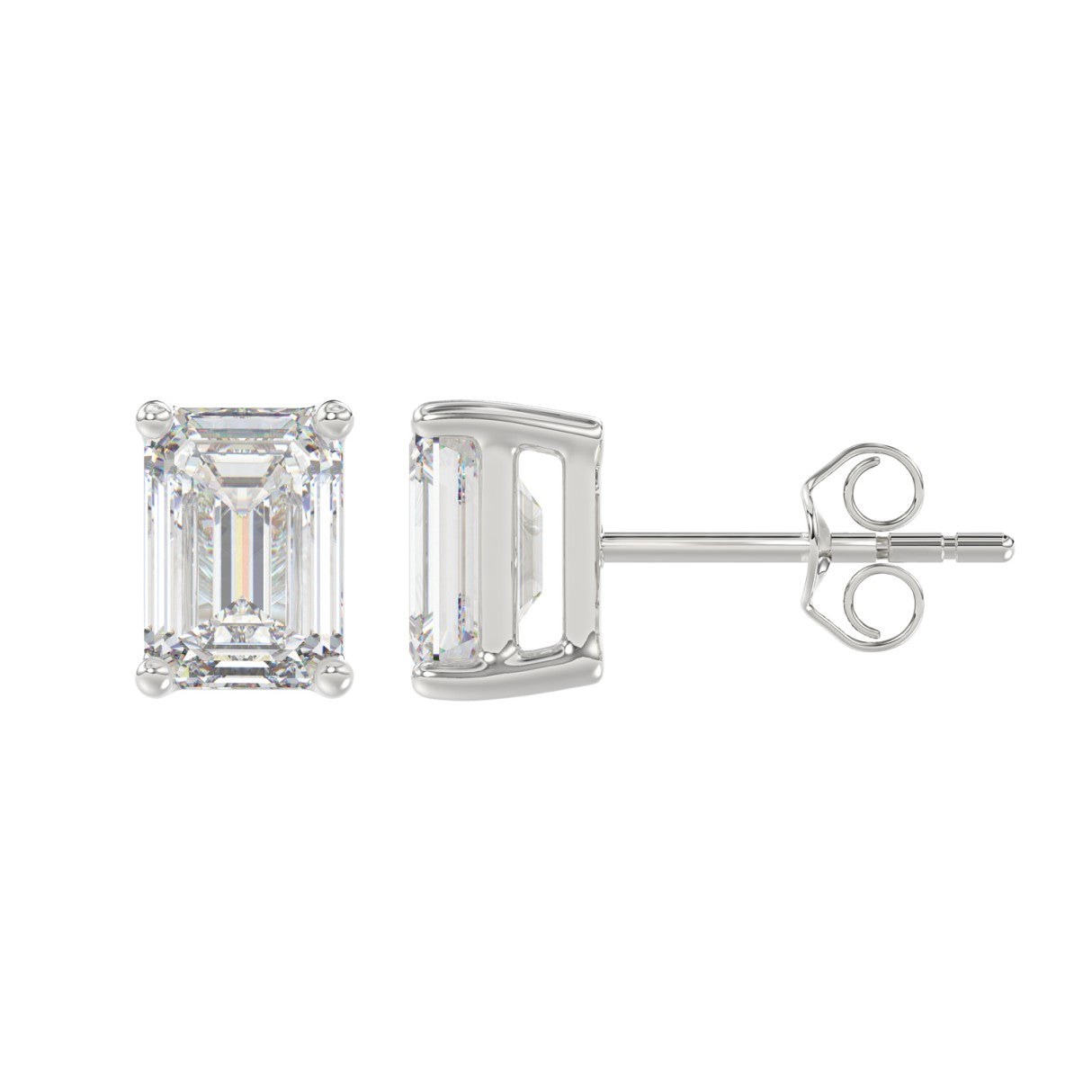 Lab Diamond 4-Prong Emerald Cut Stud Earring 10K White Gold - 10K White Gold - 3ct