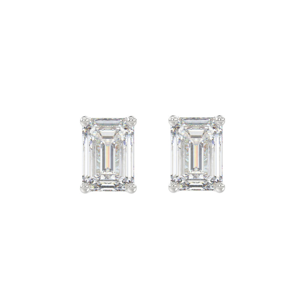 Lab Diamond 4-Prong Emerald Cut Stud Earring 14K White Gold - 14K White Gold - 2.5ct