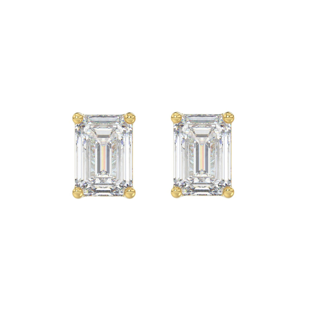Lab Diamond 4-Prong Emerald Cut Stud Earring 14K Yellow Gold - 14K Yellow Gold - 4ct