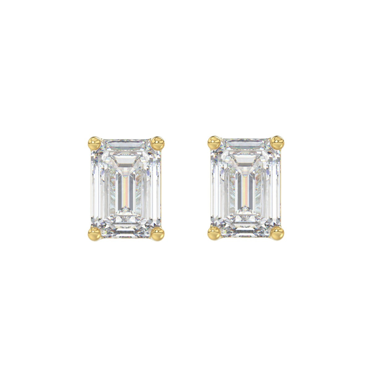 Lab Diamond 4-Prong Emerald Cut Stud Earring 14K Yellow Gold - 14K Yellow Gold - 4ct