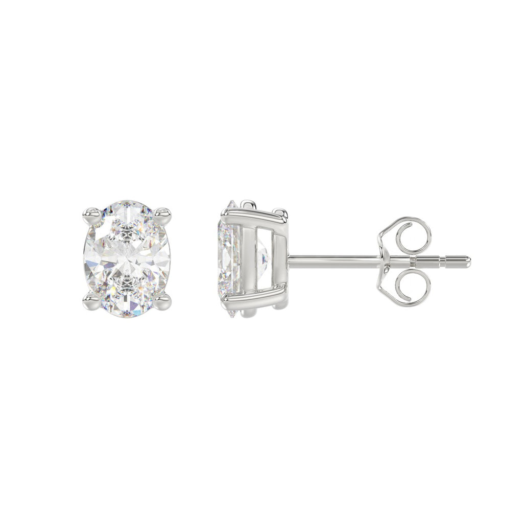 Lab Diamond 4-Prong Oval Stud Earring 10K White Gold - 10K White Gold - 2ct