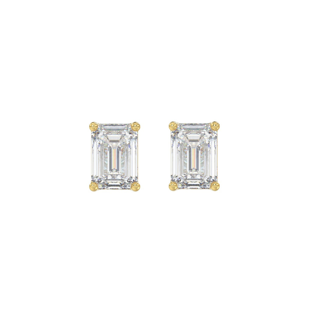 Lab Diamond 4-Prong Emerald Cut Stud Earring 14K Yellow Gold - 14K Yellow Gold - 1.5ct