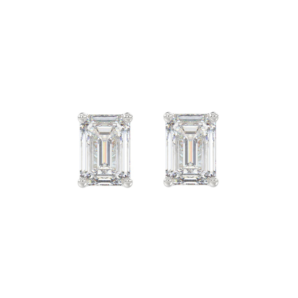 Lab Diamond 4-Prong Emerald Cut Stud Earring 10K White Gold - 10K White Gold - 2.5ct