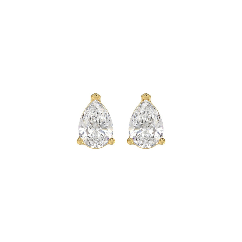 Lab Diamond 3-Prong Pear Stud Earring 10K Yellow Gold - 10K Yellow Gold - 1ct