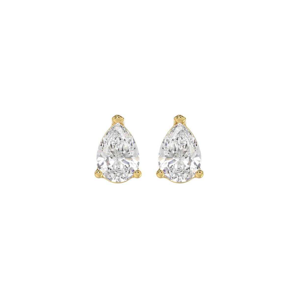 Lab Diamond 3-Prong Pear Stud Earring 10K Yellow Gold - 10K Yellow Gold - 1ct