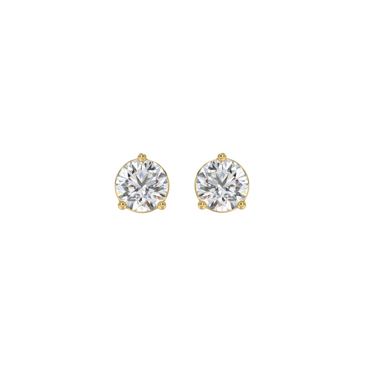 3 Prong Basket Pushback Stud Earrings - 14K Yellow Gold - 1ct