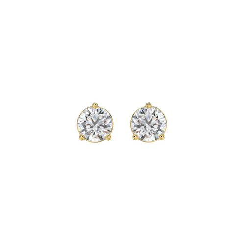3 Prong Basket Pushback Stud Earrings - 14K Yellow Gold - 1ct