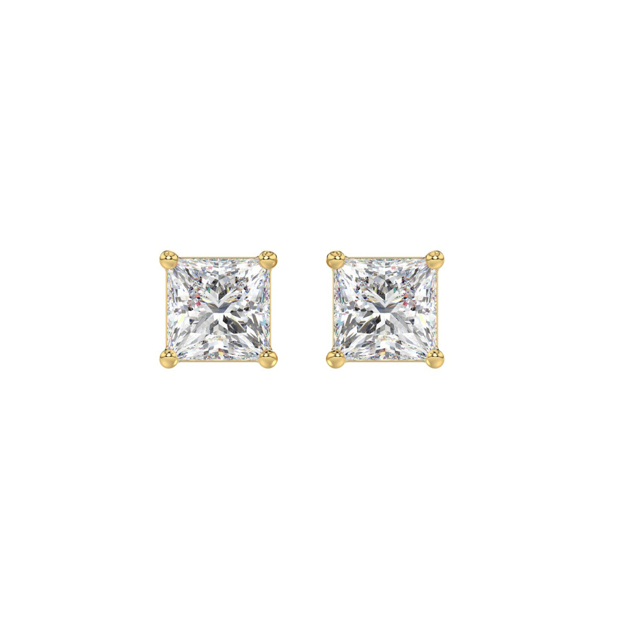 Lab Diamond 4-Prong Princess Stud Earring 14K Yellow Gold - 14K Yellow Gold - 2ct