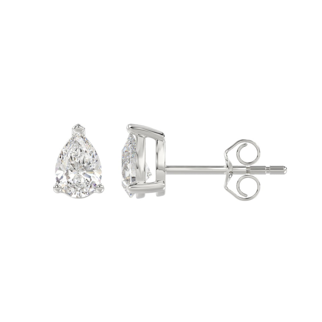 Lab Diamond 3-Prong Pear Stud Earring 14K White Gold - 14K White Gold - 1ct