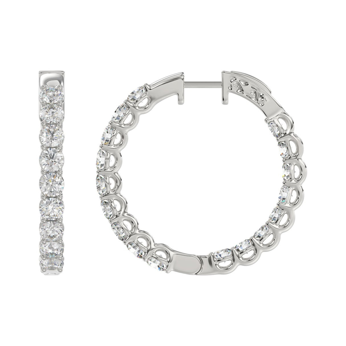 Lab Diamond Inside-Out Round Hoop Earring 10K White Gold - 10K White Gold - 5ct