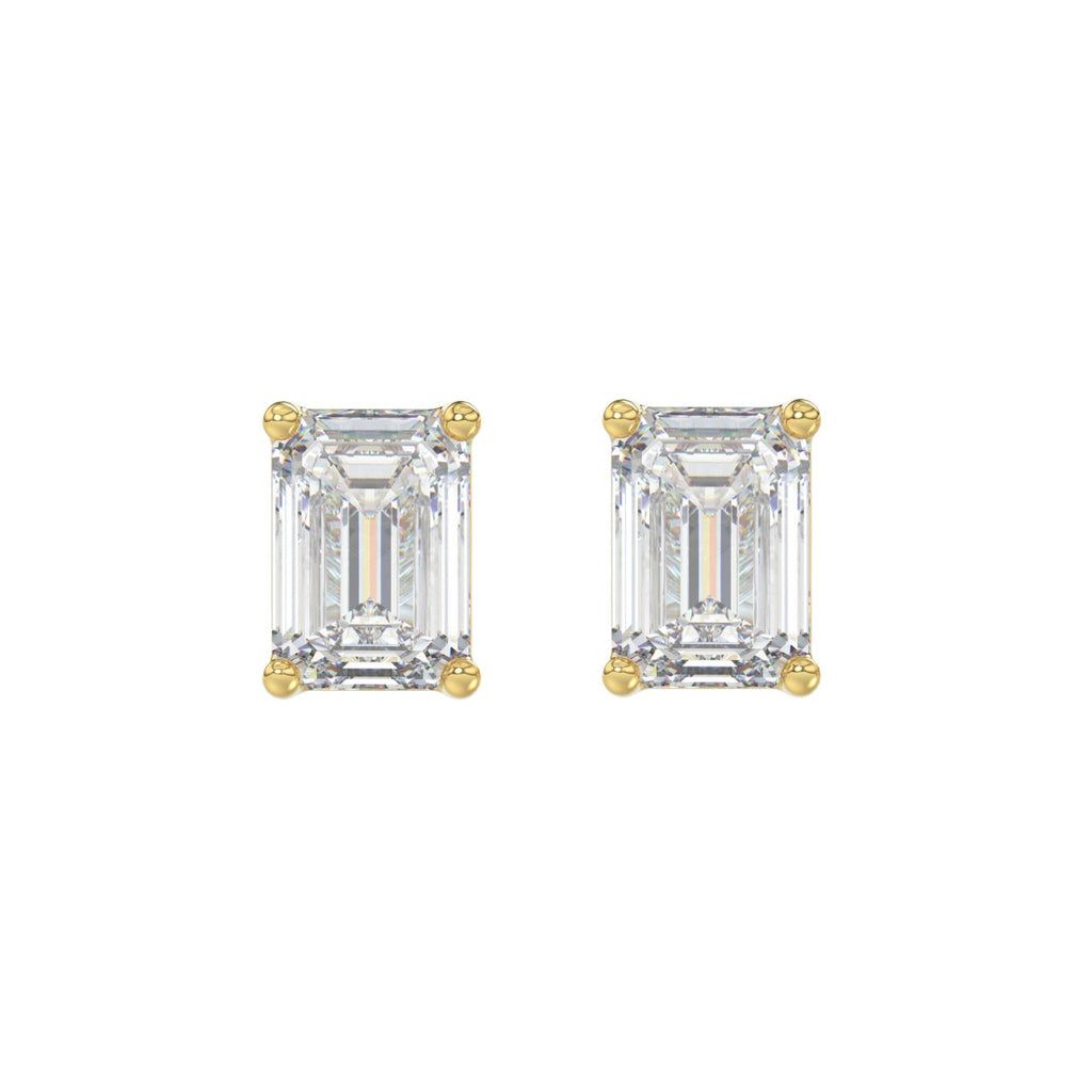 Lab Diamond 4-Prong Emerald Cut Stud Earring 10K Yellow Gold - 10K Yellow Gold - 3ct