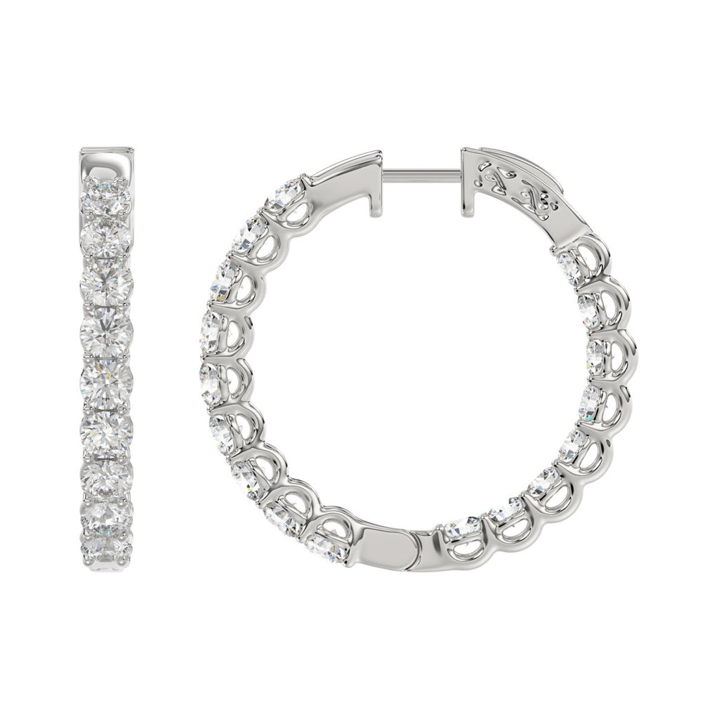 Lab Diamond Inside-Out Round Hoop Earring 14K White Gold - 14K White Gold - 3ct