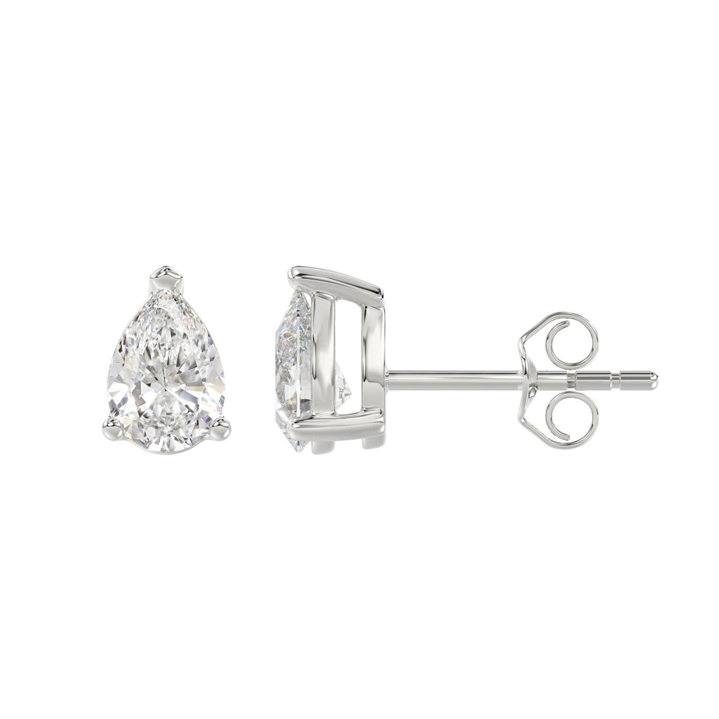 Lab Diamond 3-Prong Pear Stud Earring 14K White Gold - 14K White Gold - 2ct