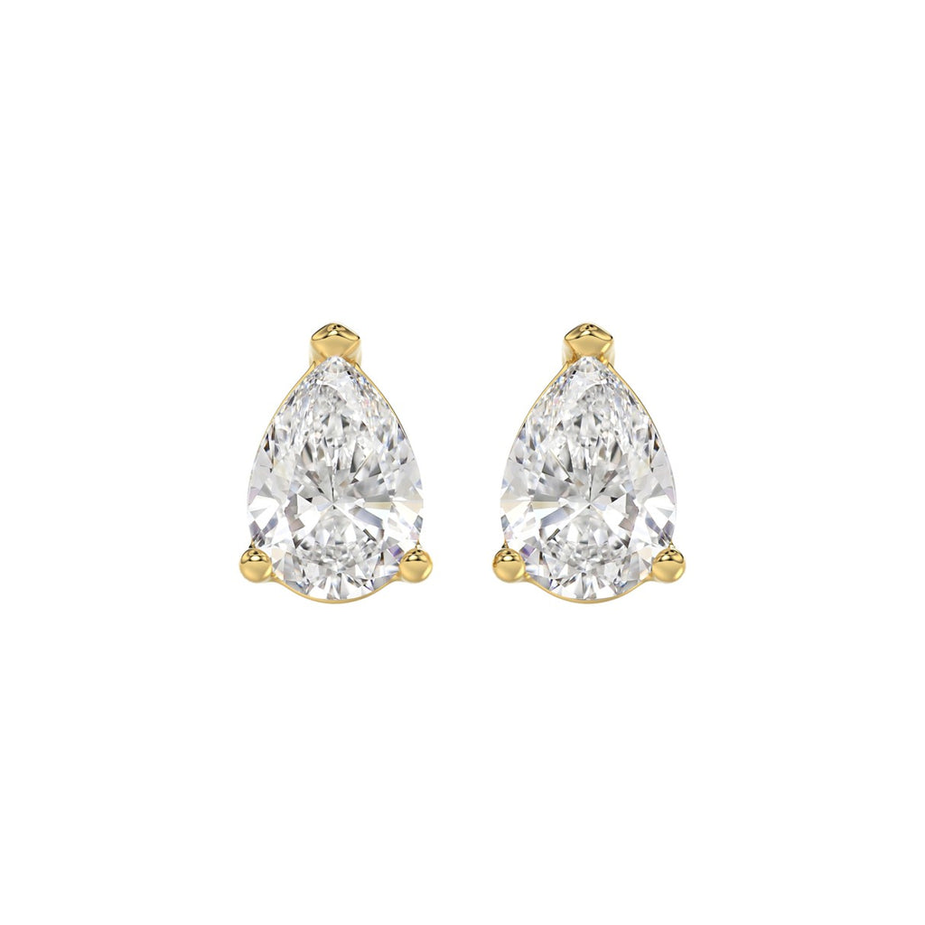 Lab Diamond 3-Prong Pear Stud Earring 14K Yellow Gold - 14K Yellow Gold - 3ct