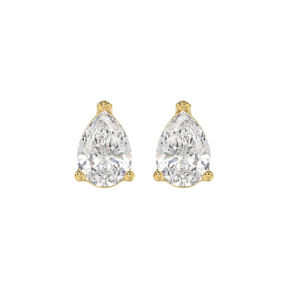 Lab Diamond 3-Prong Pear Stud Earring 14K Yellow Gold - 14K Yellow Gold - 3ct