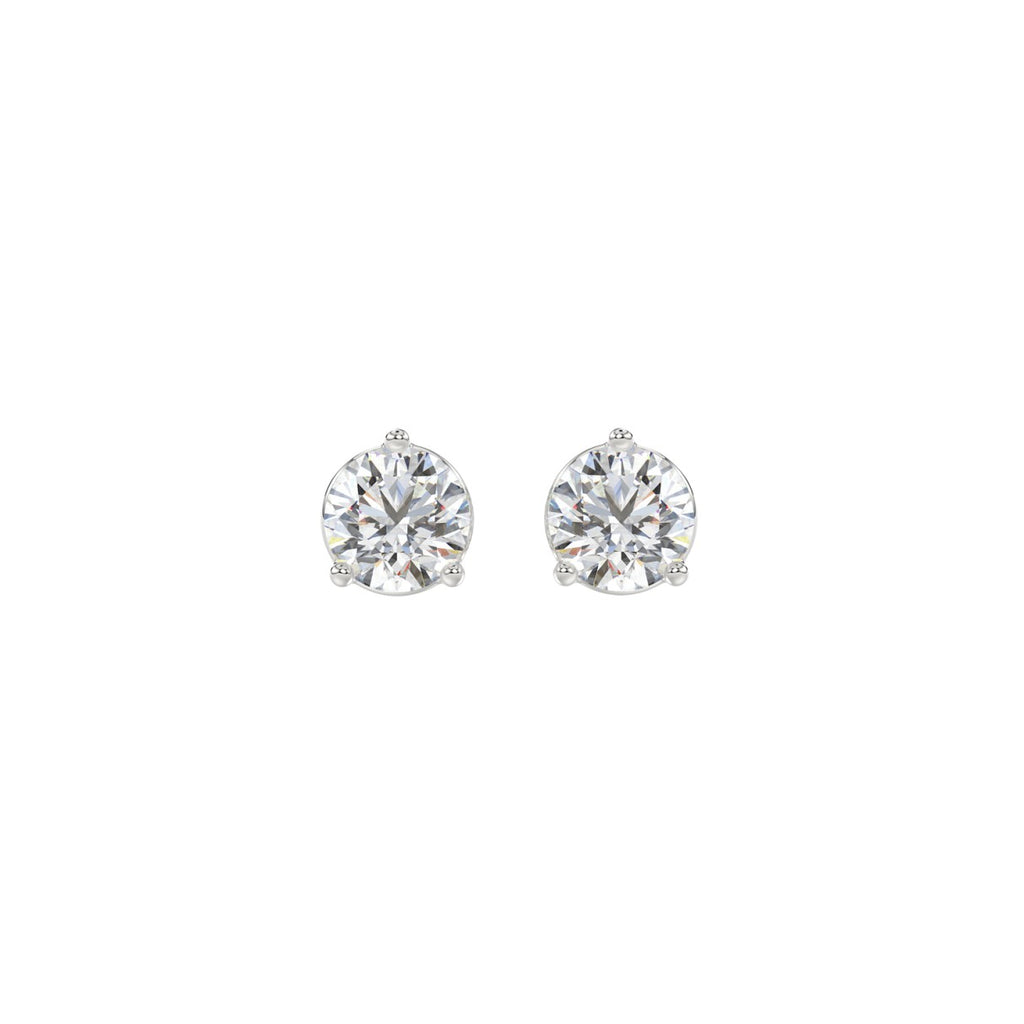 3 Prong Basket Pushback Stud Earrings - 14K White Gold - 1ct
