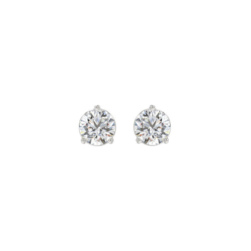 3 Prong Basket Pushback Stud Earrings - 14K White Gold - 1ct