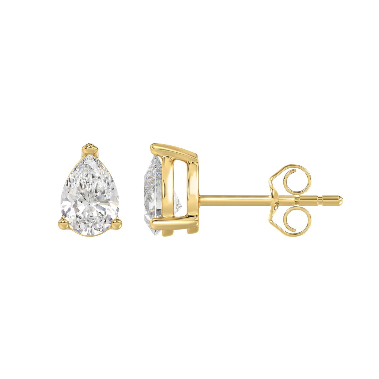 Lab Diamond 3-Prong Pear Stud Earring 14K Yellow Gold - 14K Yellow Gold - 1.5ct